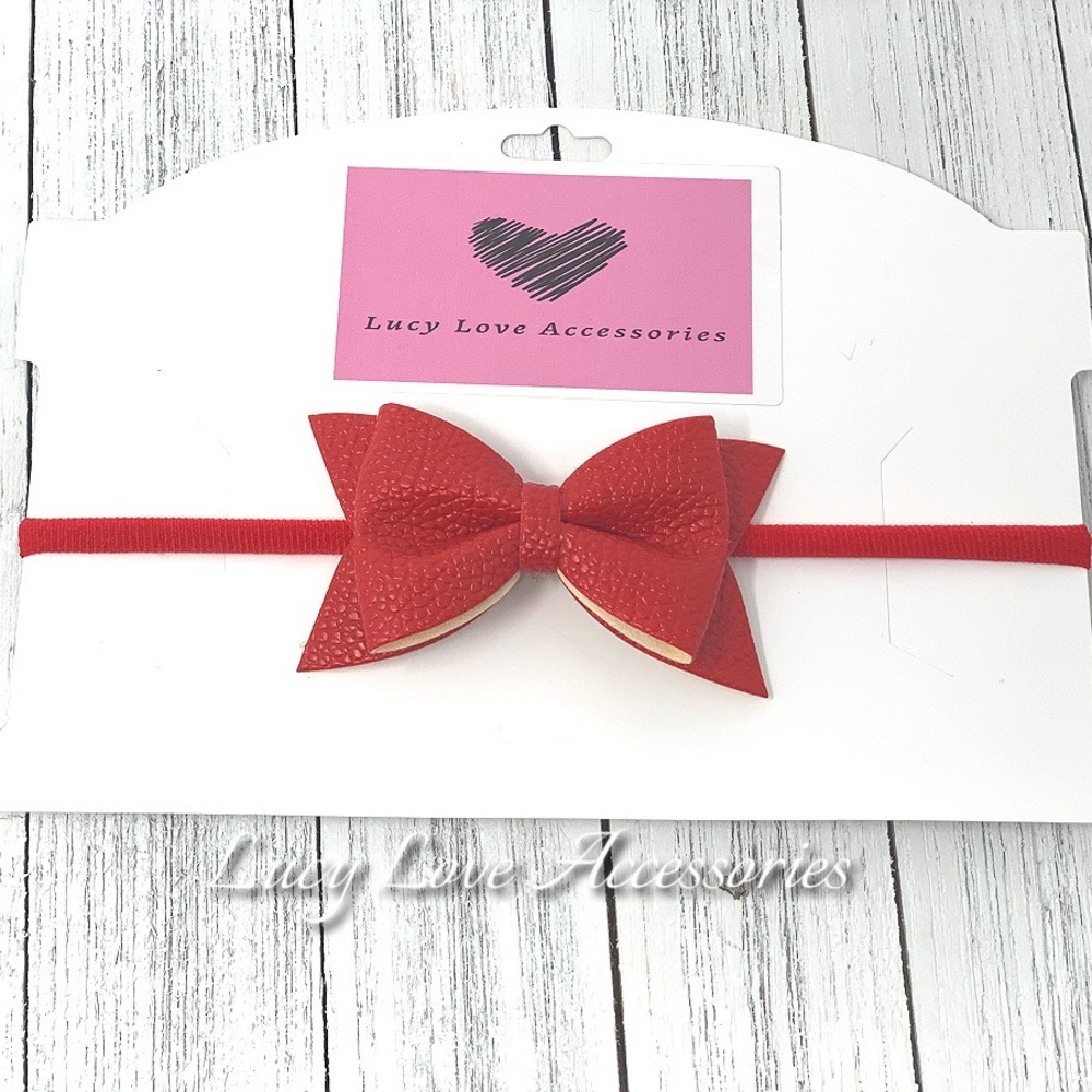 Handmade 3.5” Faux Leather Bow Headband/Hair Clip